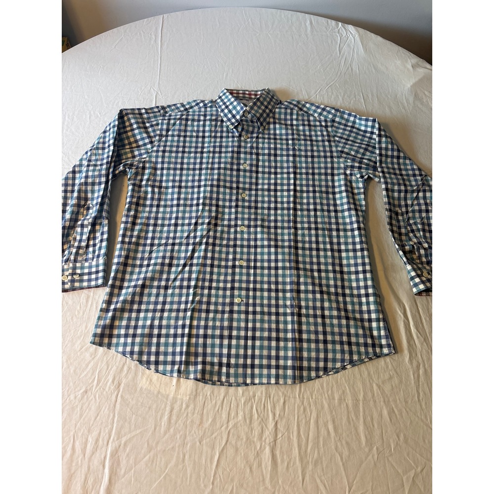 Alex‎ Cannon Button Down Shirt Men L Blue Gingham Check Long Sleeve Excellent